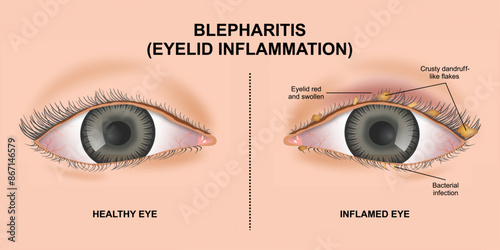 Blepharitis Eyelid Inflammation Illustration comparison with healthy eye