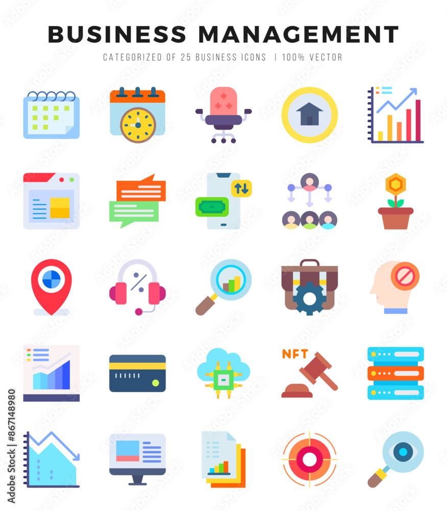 Collection of Business Management 25 Flat Icons Pack. Collection of Business Management 25 Flat Icons Pack.