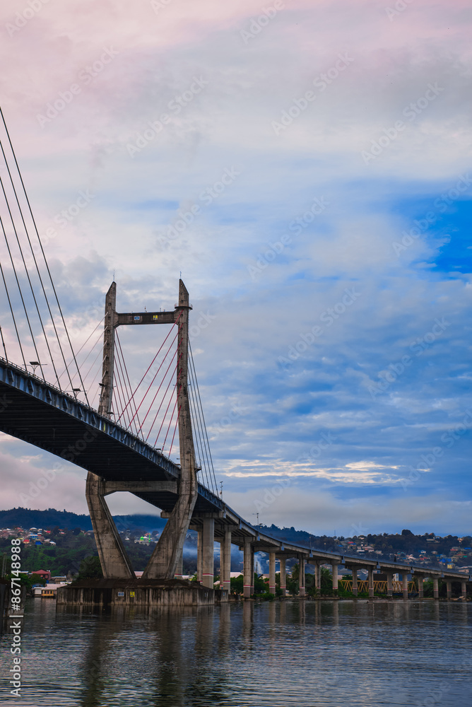 Fototapeta premium Red and white bridge, Ambon, Indonesia