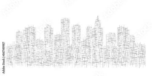 City symbols from lines. Futuristic night city. Building and urban vector Illustration, Design graphic for web page or banner.