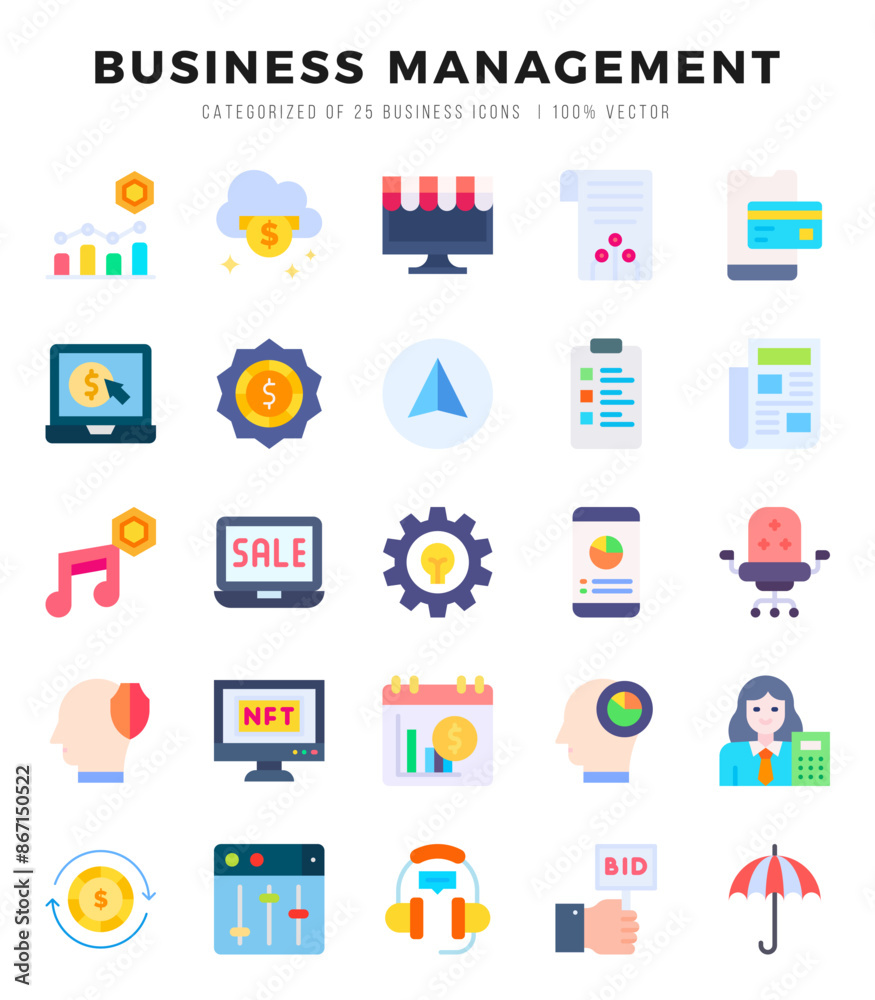 Collection of Business Management 25 Flat Icons Pack. Collection of Business Management 25 Flat Icons Pack.