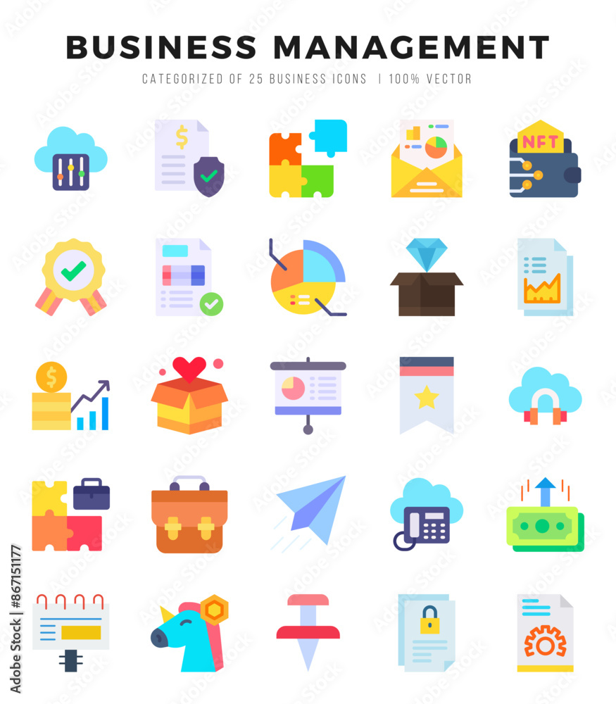 Obraz premium Business Management web icons in Flat style.