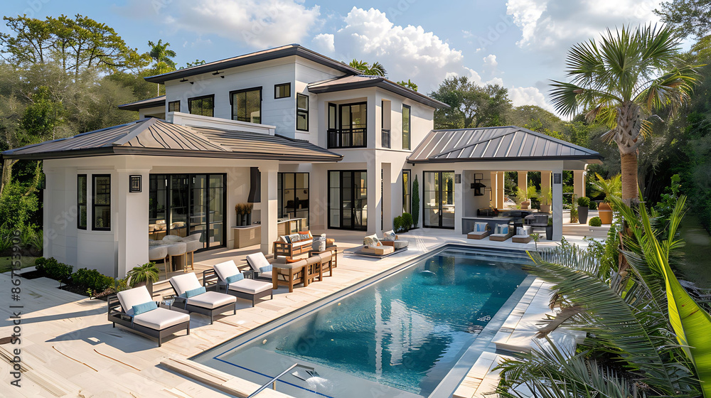 Obraz premium Coastal retreat with nautical themes amazing vibrant exterior