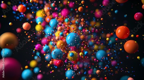 Vibrant Cosmic Explosion of Colorful Glowing Particles and Orbs in Dynamic Motion