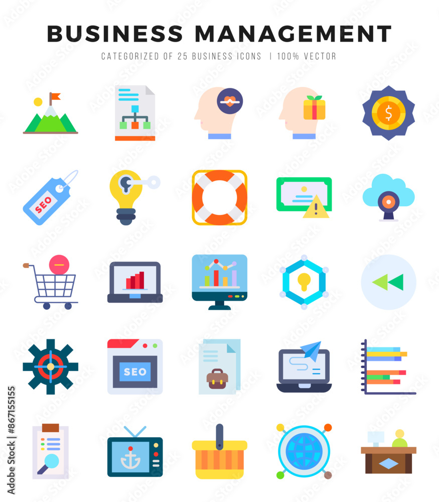 Business Management Icons Pack. Flat icons set. Flat icon collection set. Simple vector icons. Business Management Icons Pack. Flat icons set. Flat icon collection set. Simple vector icons.