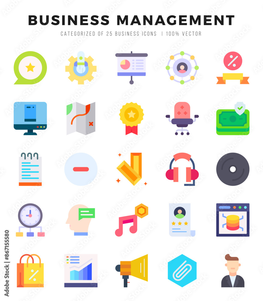 Set of Business Management icons in Flat style. High quality Flat Icons symbol collection. Set of Business Management icons in Flat style. High quality Flat Icons symbol collection.