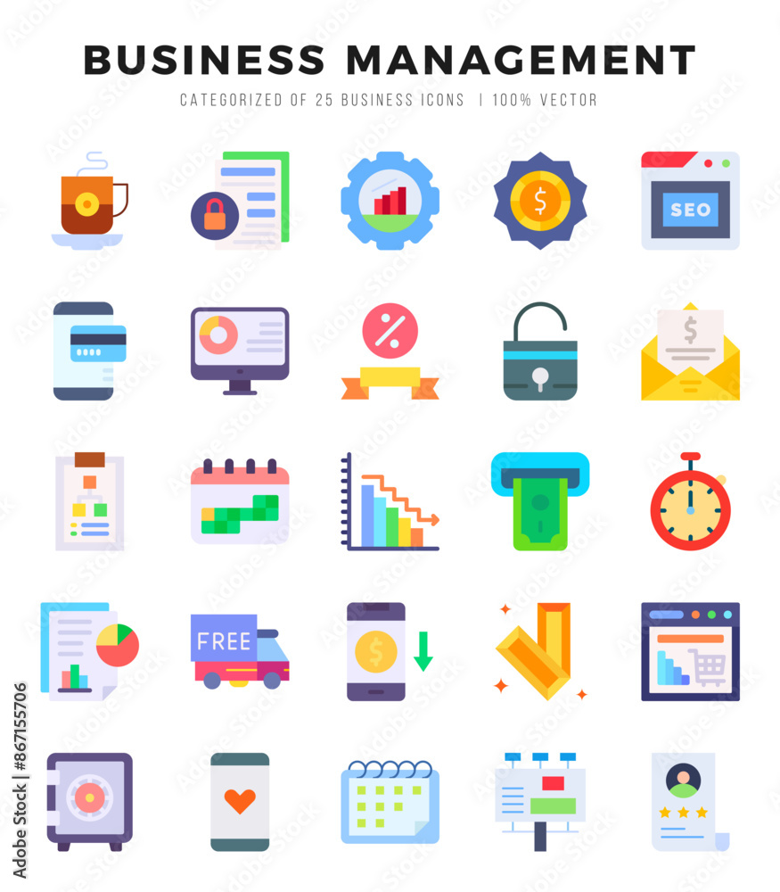 Business Management Flat icons collection. 25 icon set. Vector illustration. Business Management Flat icons collection. 25 icon set. Vector illustration.