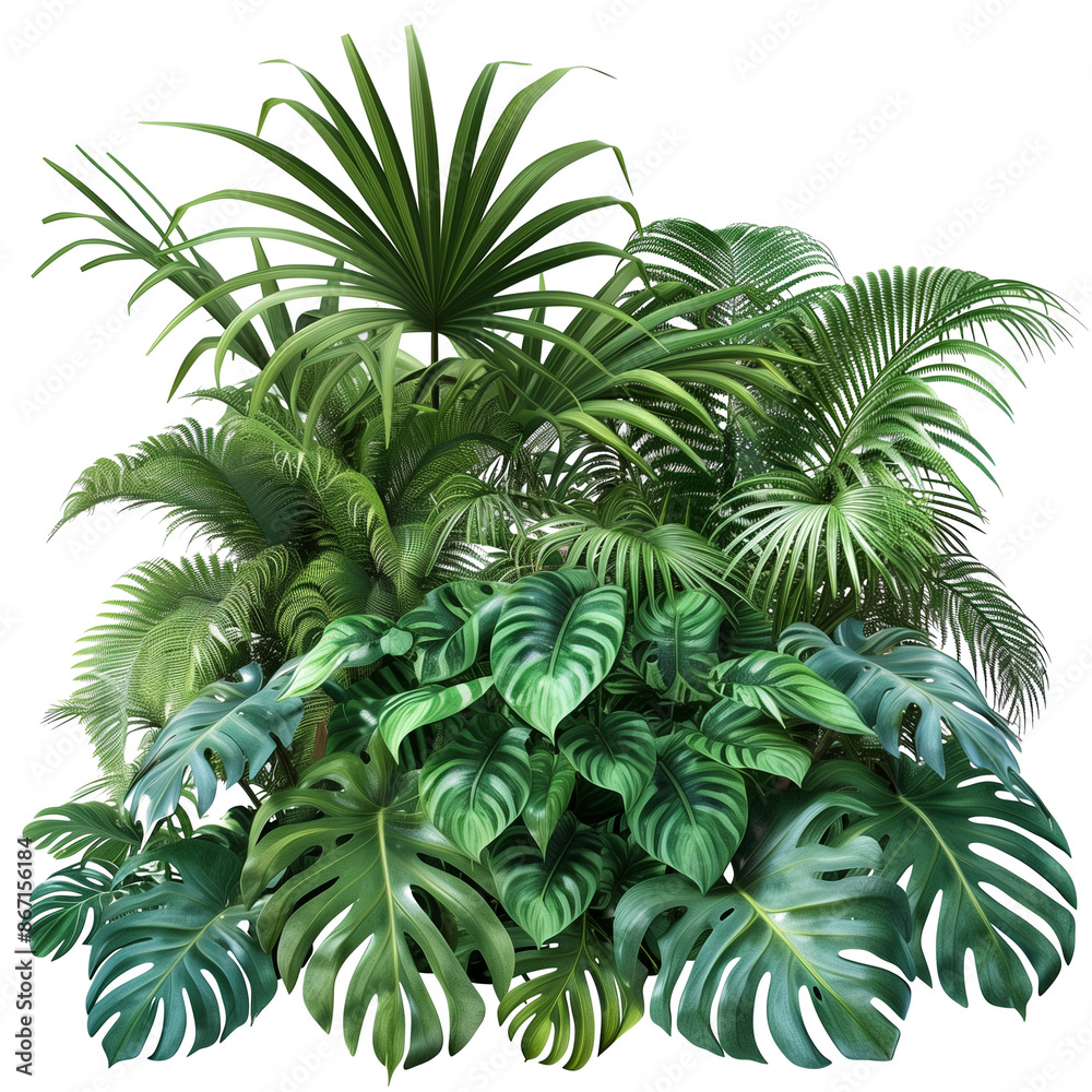 Lush, tropical leafs , on transparent background, for use as a background or collage Lush, tropical leafs , on transparent background, for use as a background or collage