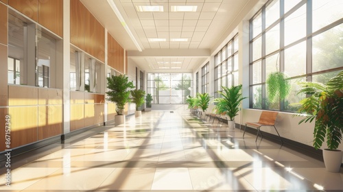 Wallpaper Mural Image of a modern hospital hallway with natural light Torontodigital.ca