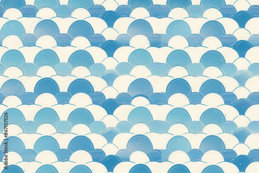 Blue and white watercolor seamless pattern of wavy clouds. Abstract sky or water background. Geometric repeating texture. Blue and white watercolor seamless pattern of wavy clouds. Abstract sky or water background. Geometric repeating texture.