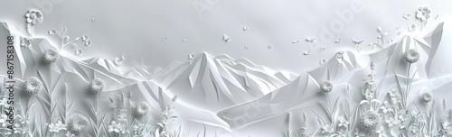 Stock illustration of beautiful mountain 3D relief wallpaper. Mural wallpaper. Wall art.