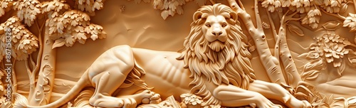 Golden 3D Lion Wallpaper Background for digital printing, murals, and custom wallpaper designs.