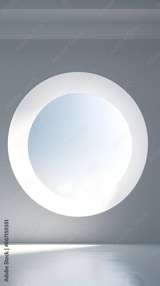 Minimalist Interior with Captivating Round Window and Solitary Figure Minimalist Interior with Captivating Round Window and Solitary Figure