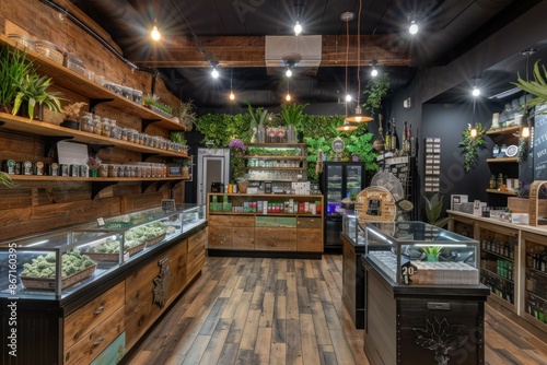 Wallpaper Mural Cannabis products displayed in modern dispensary with rustic interior design Torontodigital.ca