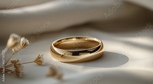 Close Up of a Shiny Gold Wedding Band on Fabric