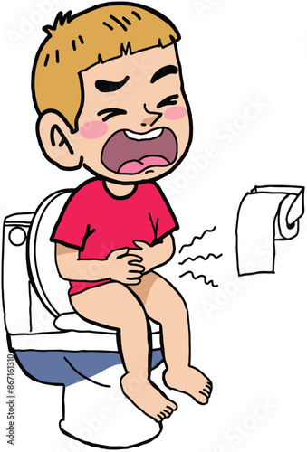 Sad kid boy cry on the toilet