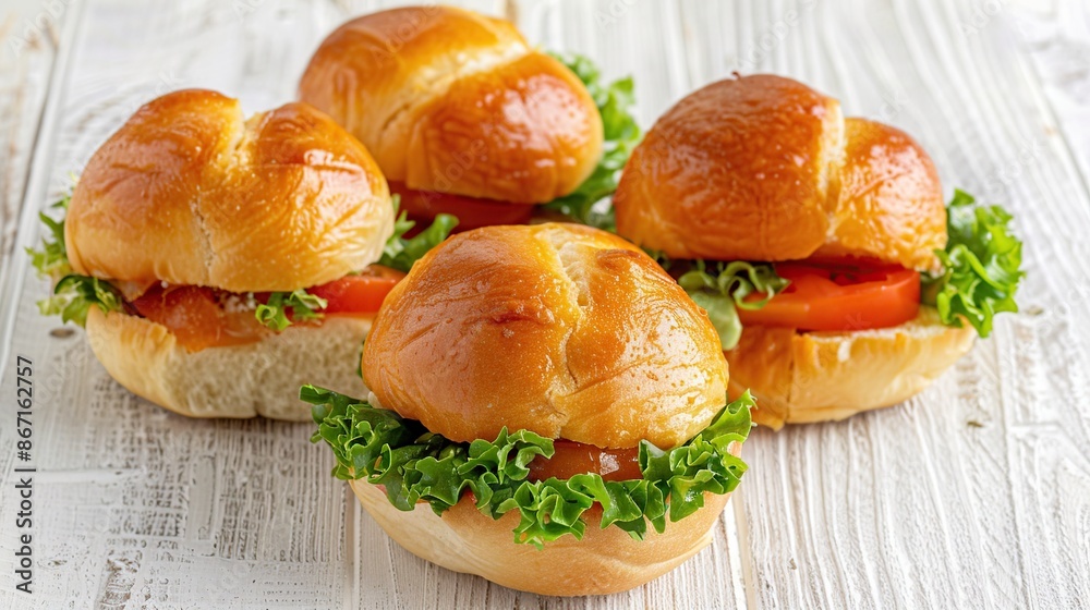 Four Delicious Sandwiches with Lettuce and Tomato Four Delicious Sandwiches with Lettuce and Tomato