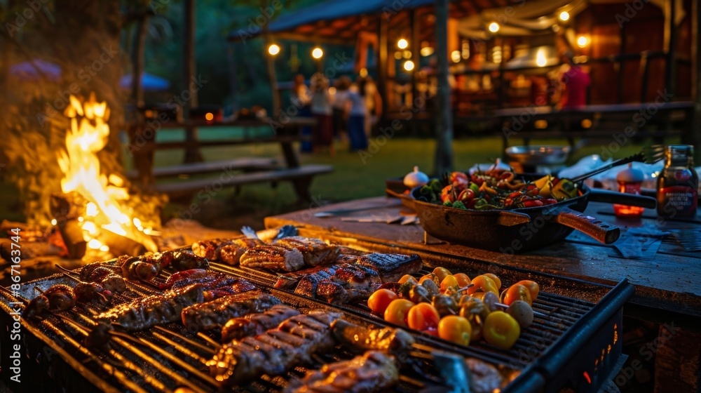 The scent of roasting meats fills the air enticing guests to indulge in the forest feast. The scent of roasting meats fills the air enticing guests to indulge in the forest feast.