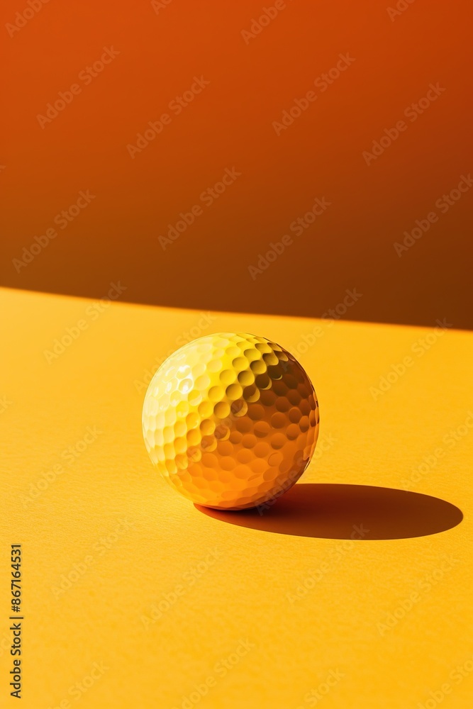 Golf ball on yellow surface with orange backdrop, shadow play. Golf ball on yellow surface with orange backdrop, shadow play.