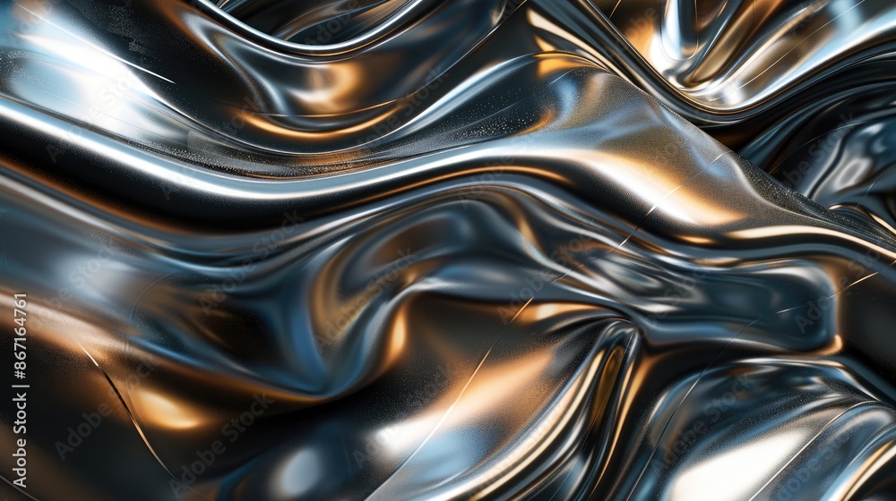 Abstract composition featuring shimmering chrome waves and intricate metal textures, ideal for modern digital art.