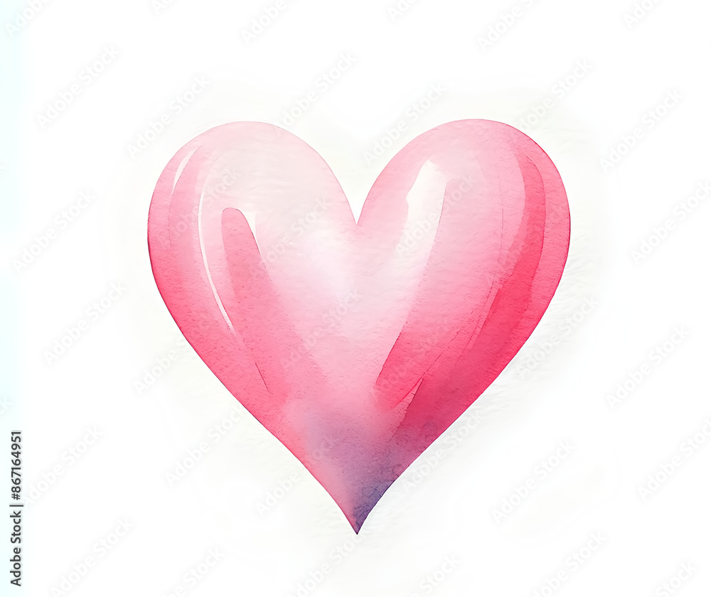 Watercolor heart painting, blue, pink, white background Watercolor heart painting, blue, pink, white background