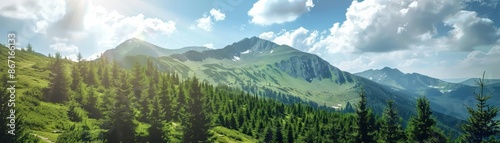 Majestic Mountain Landscape with Lush Green Forest