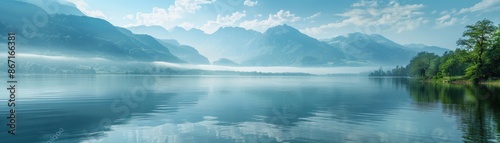 Misty Mountain Lake Landscape