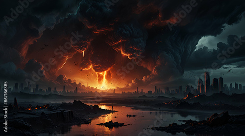 World collapse, doomsday scene, digital painting, Generative.ai