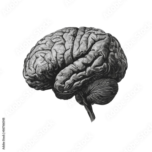 Charcoal drawing of human brain on transparent background.