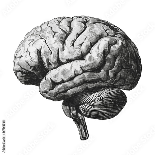 Charcoal drawing of human brain on transparent background.