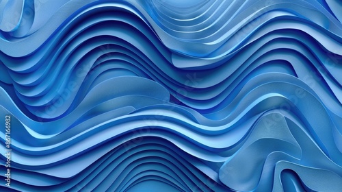 Dynamic 3D wavy pattern of blue background stripes, perfect for modern design concepts.