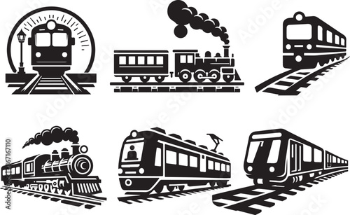 Train Silhouette Icon Vector illustration Bundle