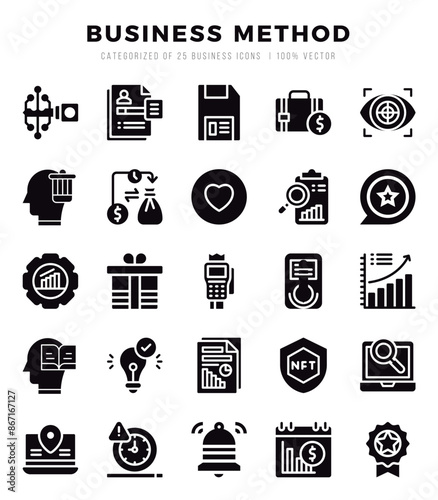 Business Method Glyph icons collection. Glyph icons pack. Vector illustration