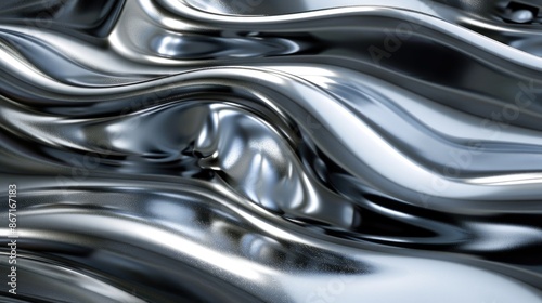 Elegant 3D rendering of liquid chrome waves against a textured metal background, capturing innovation and sophistication.