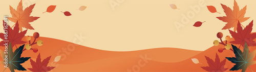 秋　バナー　広告　フレーム　紅葉　もみじ　空　風景　シルエット　コピースペース　イラスト素材