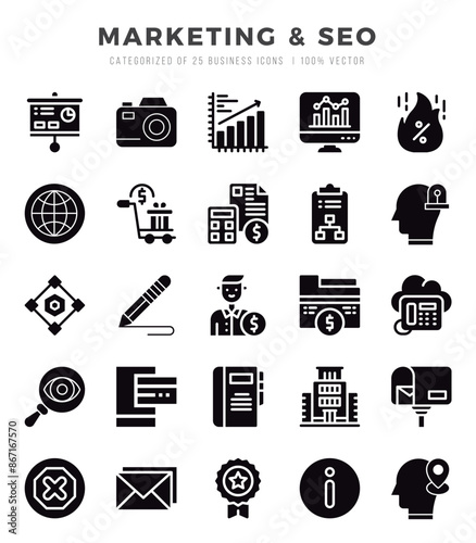 Vector icons set of Marketing & SEO. Glyph style Icons.