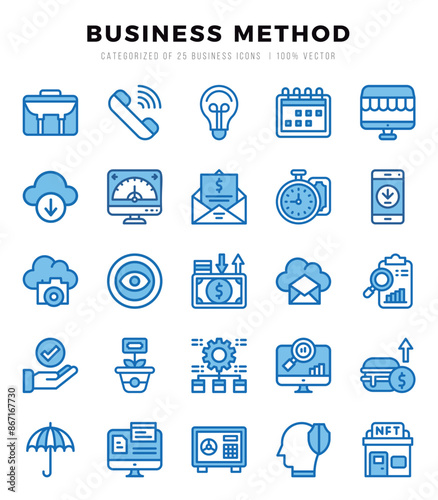 Business Method Two Color icons collection. 25 icon set. Vector illustration.
