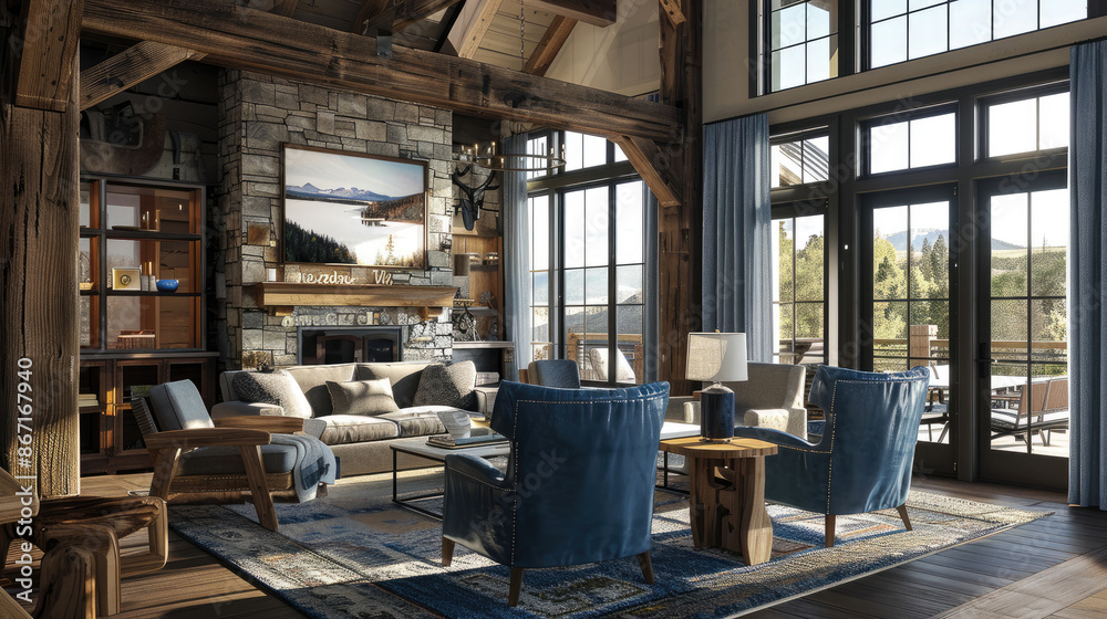Step into a cozy rustic-inspired living space featuring the enduring allure of reclaimed wood, textured stone, and thoughtfully selected rustic furnishings.