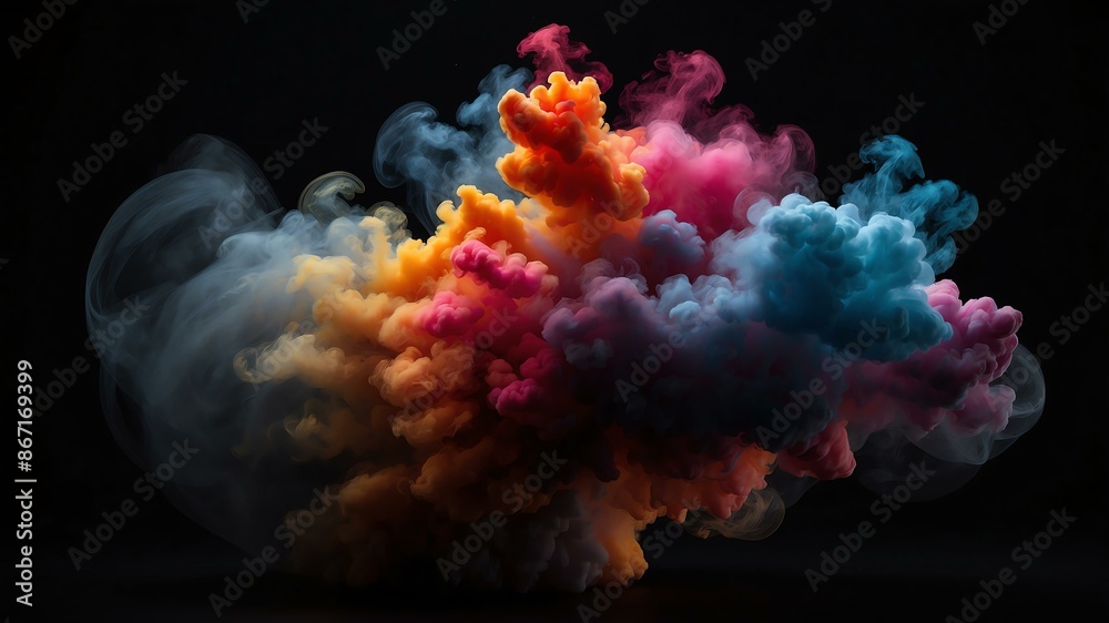 Fototapeta premium multicolor smoke center radial explosion isolated in b background