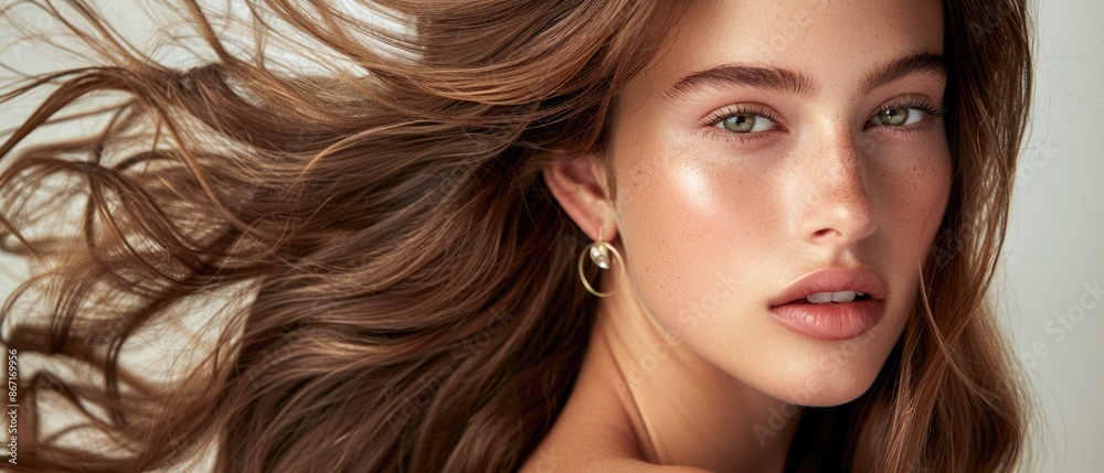 Woman with long brown hair and green eyes