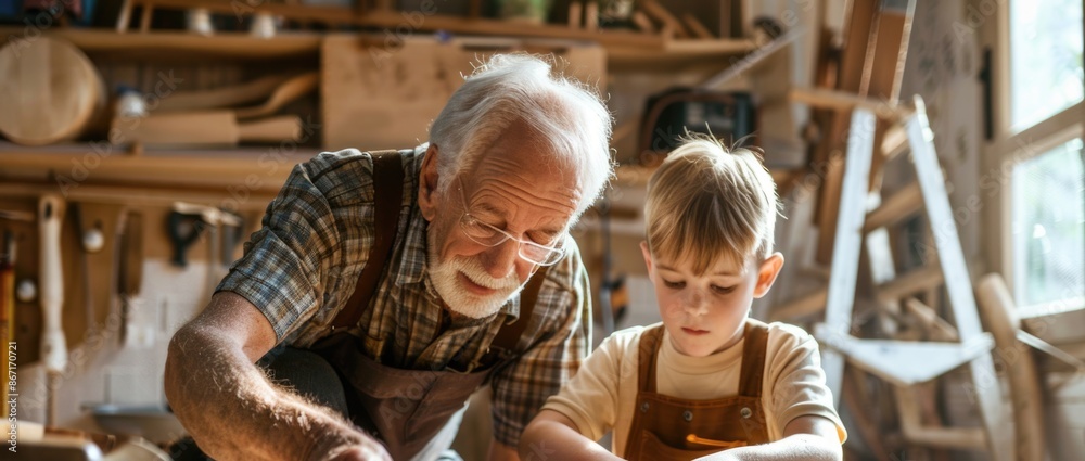 custom made wallpaper toronto digitalGrandfather and grandson working in workshop