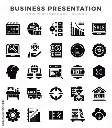 Set of Glyph Business Presentation Icons. Glyph art icon. Vector illustration