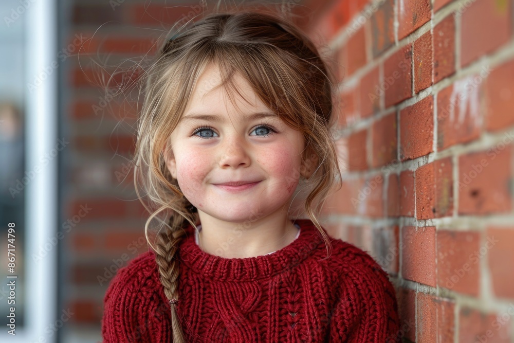 Little girl with blonde hair in red sweater Little girl with blonde hair in red sweater