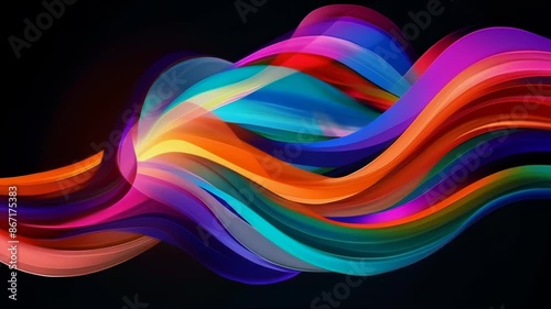 Colorful flowing abstract waves against a dark background. Fluid shapes in vibrant hues of blue, orange, pink, and teal intertwine and overlap, creating a dynamic and energetic composition.	