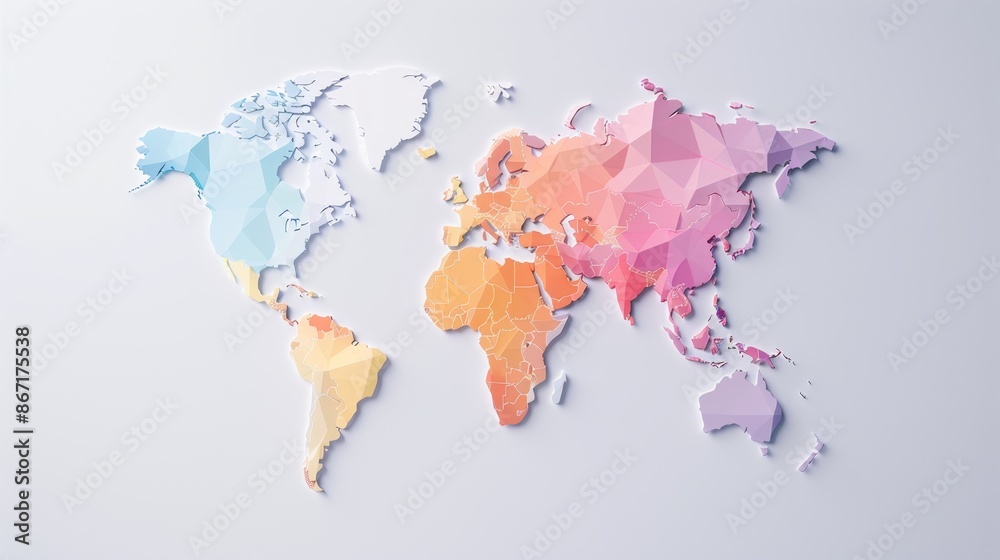 Obraz premium World map highlighting economic growth regions, financial trends overlay, global economy insights, detailed market analysis, vibrant colors