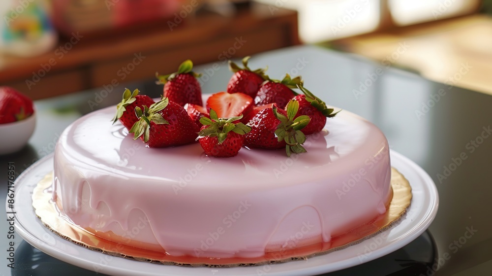 Strawberry Mousse Cake with Pink Glaze Strawberry Mousse Cake with Pink Glaze