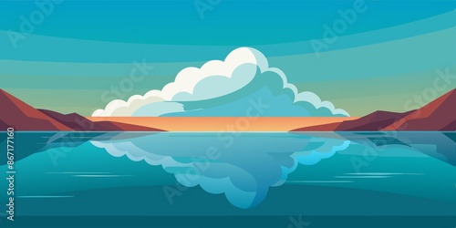 smooth and glassy surface of water reflects the beauty of the surrounding scenery, with cloud drifting lazily by., reflective, water, glassy, smooth © wasan
