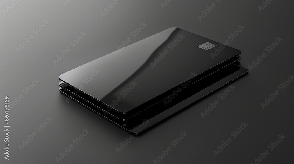 Black glossy credit card mockup on a dark background, high contrast, sleek and modern design, ample copy space, detailed reflections Black glossy credit card mockup on a dark background, high contrast, sleek and modern design, ample copy space, detailed reflections