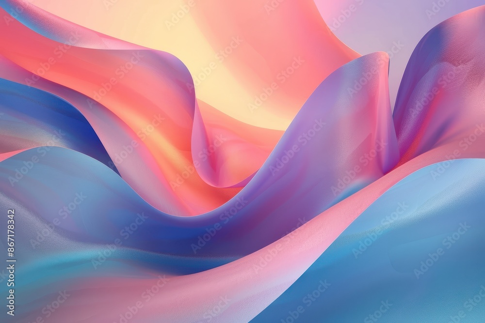 Abstract colorful background with flowing, iridescent, wave-like shapes.  Concept of abstract, modern design, wallpaper, and digital art