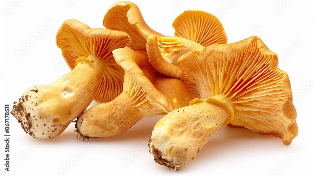 Orange Chanterelle Mushrooms on White Background Orange Chanterelle Mushrooms on White Background